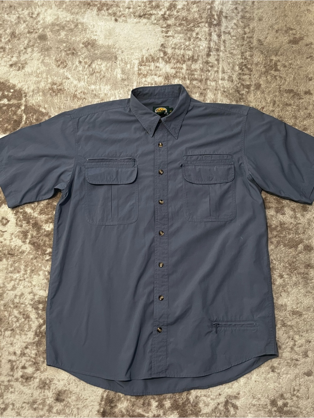 Cabela’s Mens Large Tall Short Sleeve Fishing Shirt Gray Utility Safari LT